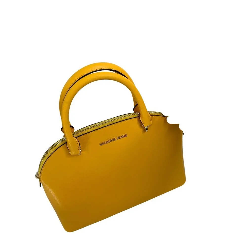 Michael Kors Yellow Leather Bowler Dome Bag Large Emmy Tote Crossbody Bag - Picture 3 of 8